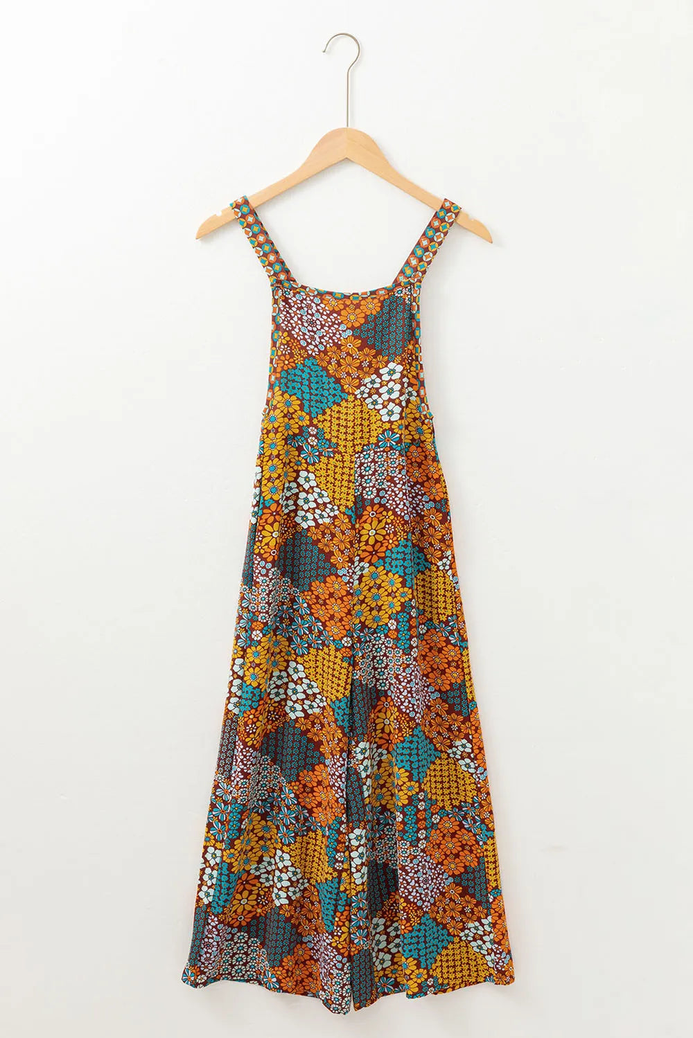 Floral Crisscross Strap Wide Leg Overalls - Floral - View 5