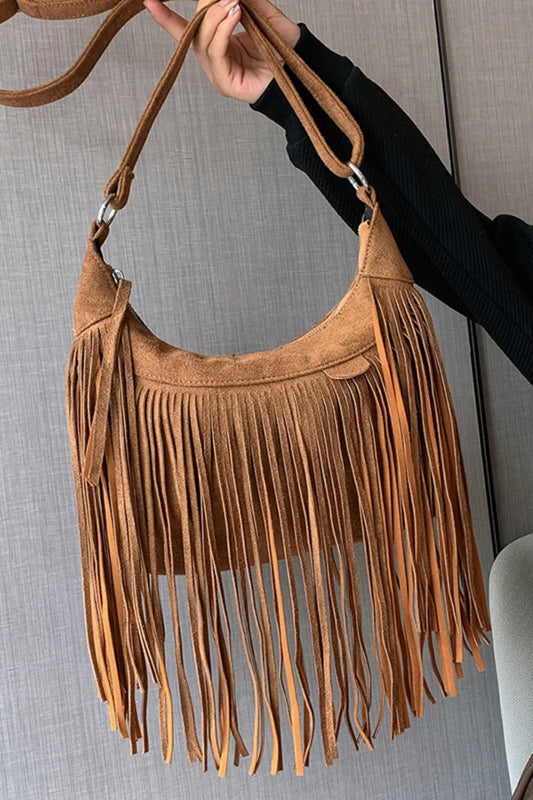 Suede Fringe Adjustable Strap Shoulder Bag - product photo 2