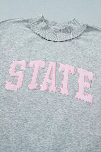 Exposed Seam Mock Neck STATE Letter Graphic Loose Sweatshirt - Gray - View 6