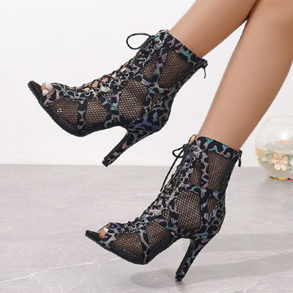 Lace-Up High Heel Sandals - Black - View 2