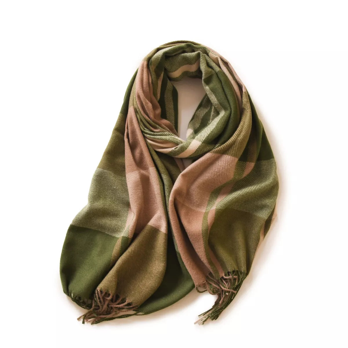 Plaid Fringe Scarf - Green - View 5
