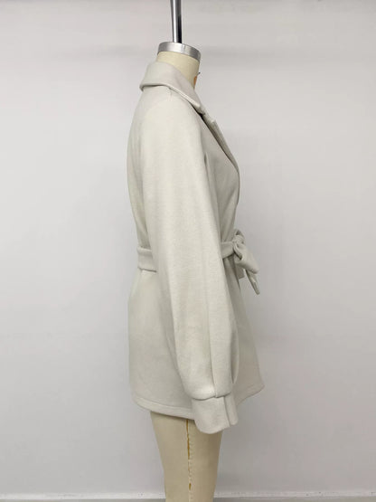 Lapel Collar Button Up Outerwear - Beige - View 13