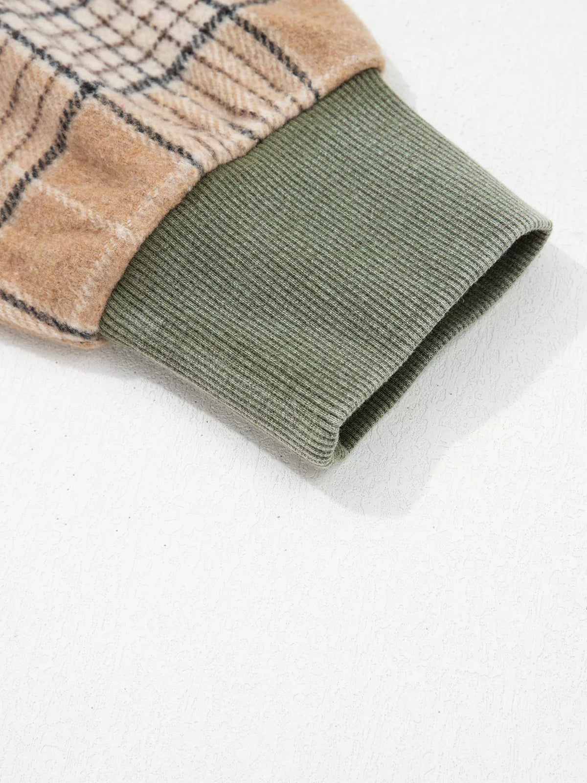 Plaid Sleeve Drawstring Pocket Hoodie - Sage - View 14
