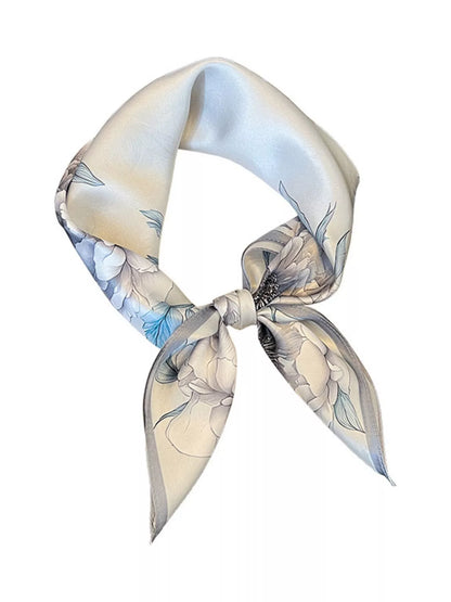 Floral Print Silk Square Scarf - Light Gray - View 8