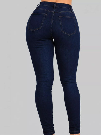 High-Waisted Sculpting Skinny Jeans - Dark Blue - View 4