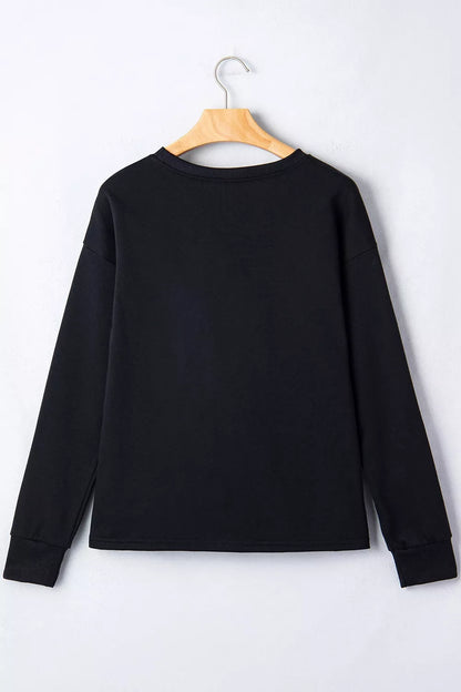 Round Neck Ghost Print Regular Fit Graphic Long Sleeve T-Shirt - Black - View 3