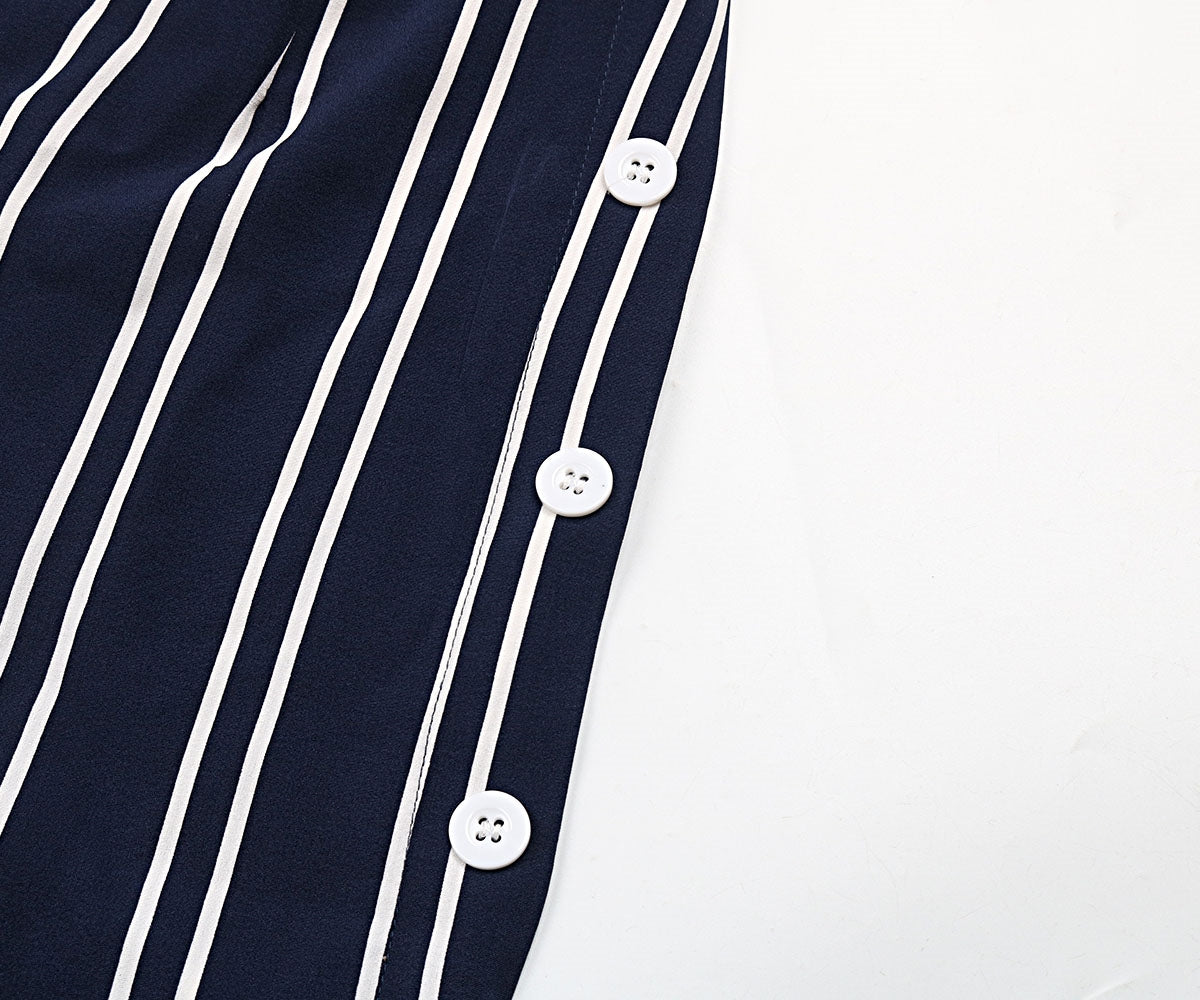 Perfee Striped Slit Wide Leg Pants - Dark Blue - View 10