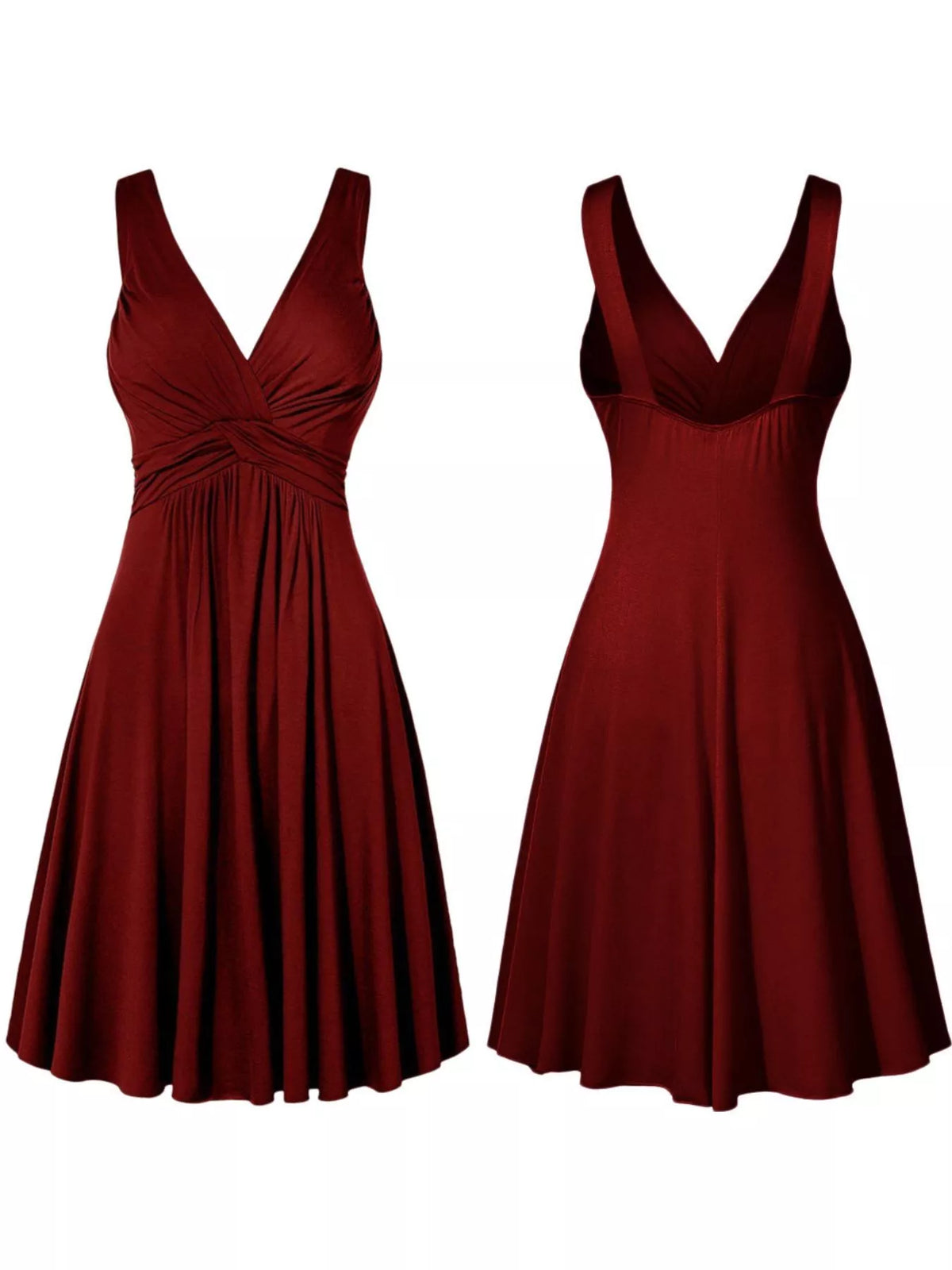 Full Size Twisted Sleeveless Ruched Waist A-Line Dress Plus Size - Burgundy - View 4