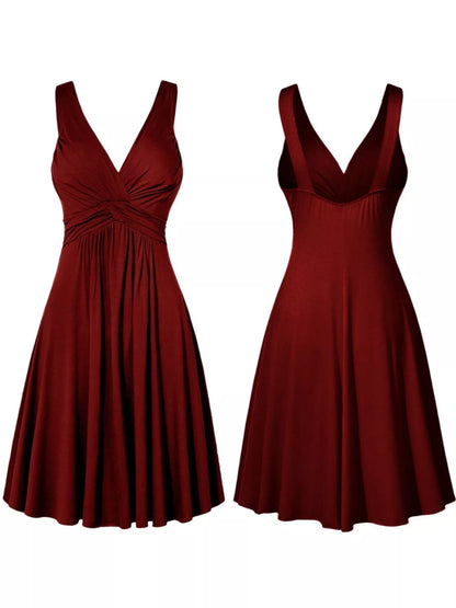 Full Size Twisted Sleeveless Ruched Waist A-Line Dress Plus Size - Burgundy - View 4