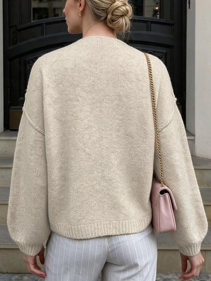 Open Front Dropped Shoulder Cardigan - Beige - View 6
