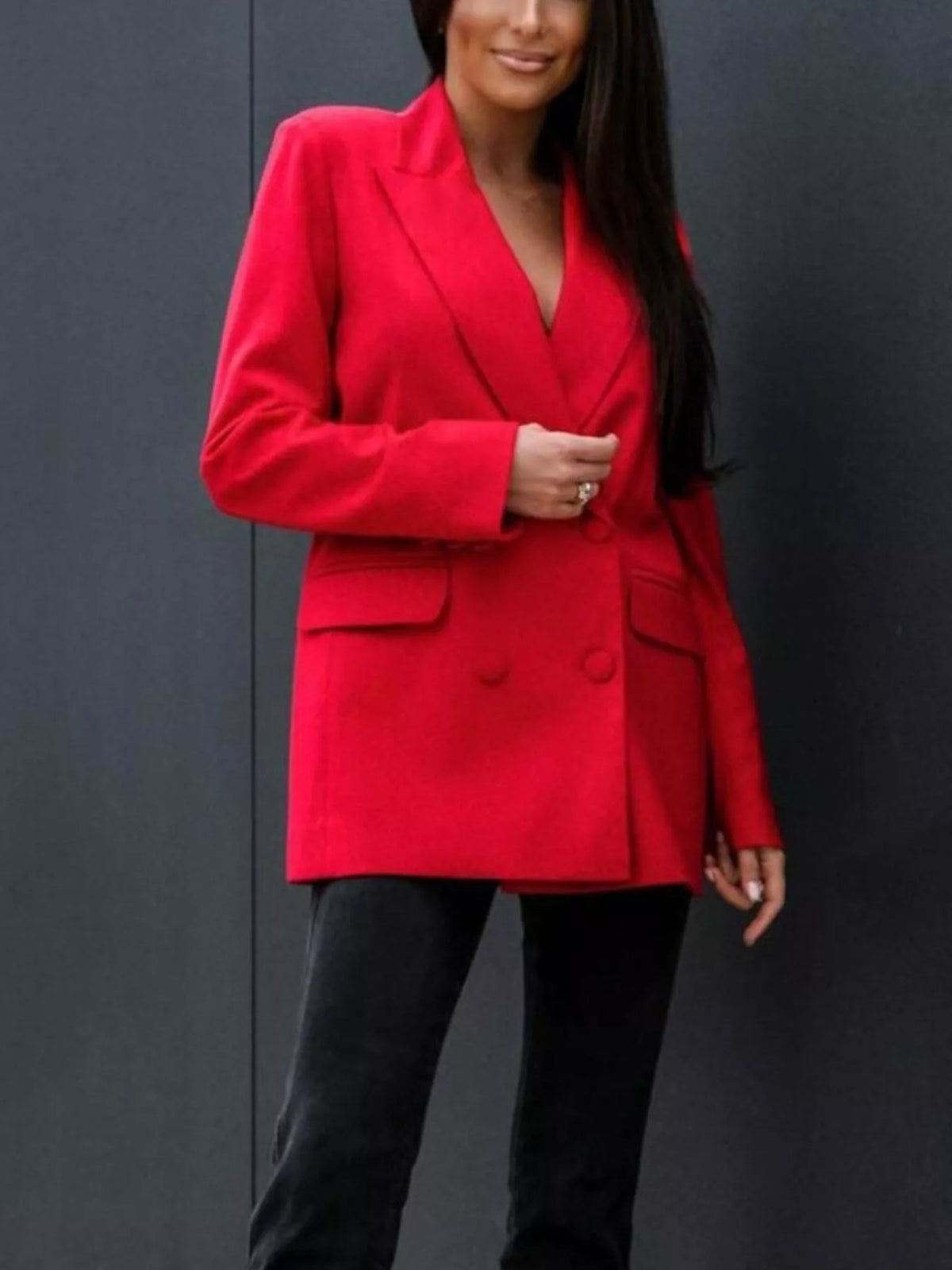Lapel Collar Long Sleeve Blazer - Red - View 15