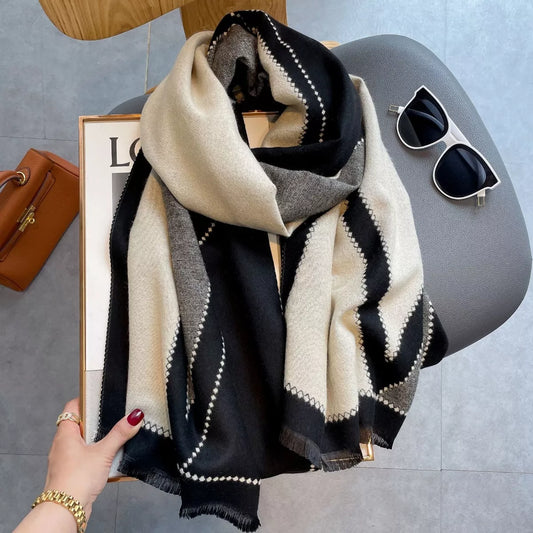 Raw Hem Contrast Scarf - Black - View 2