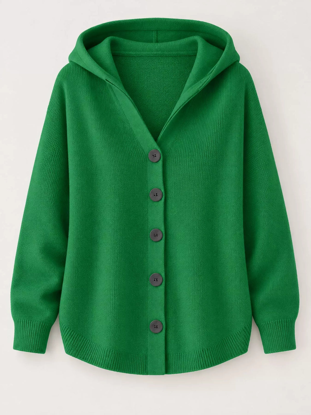 Full Size Hooded Button-Down Knit Cardigan Plus Size - Dark Green - View 17
