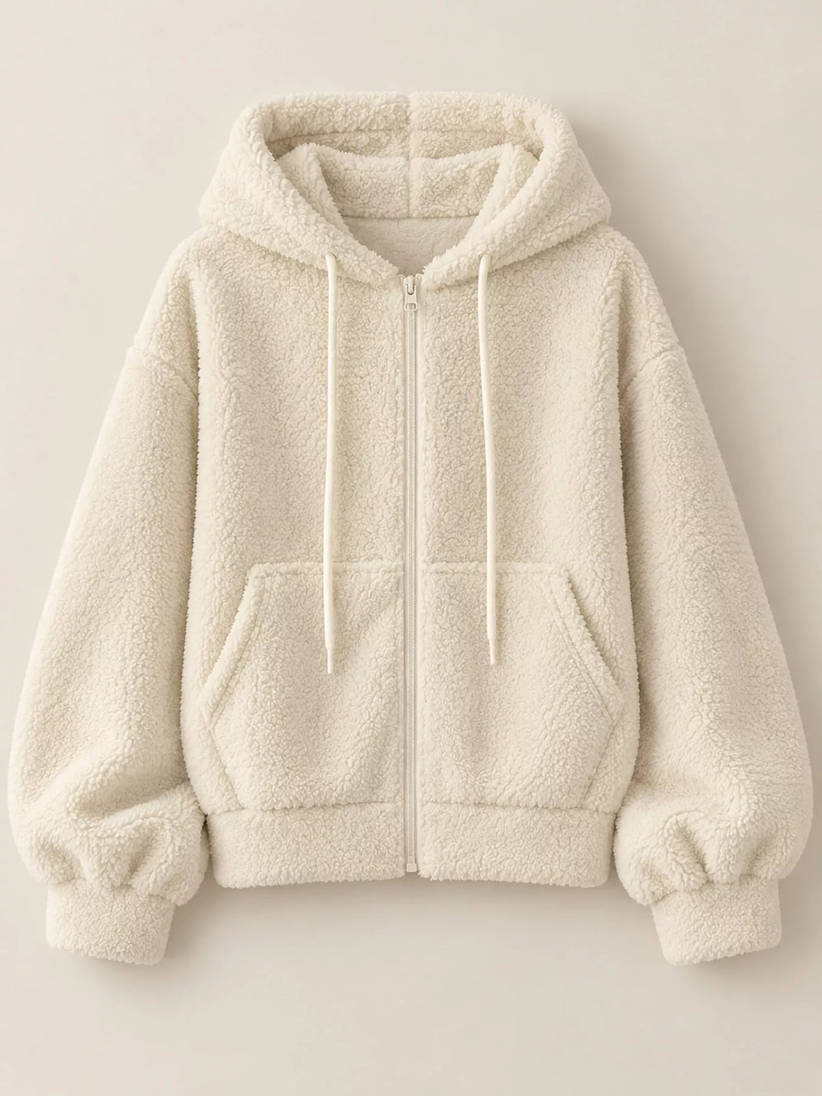 Oversized Sherpa Zip-Up Hoodie - Apricot - View 8