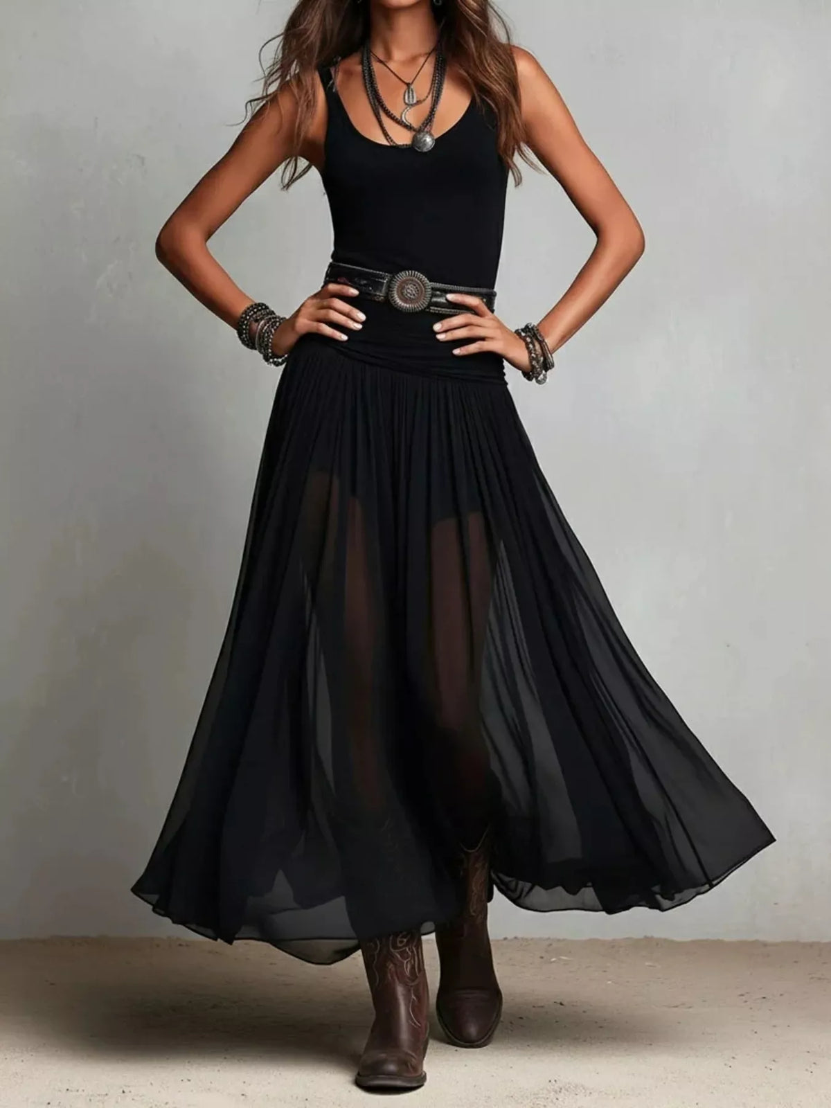 Full Size Scoop Neck Sleeveless Maxi Dress Plus Size - Black - View 1