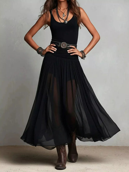 Full Size Scoop Neck Sleeveless Maxi Dress Plus Size - Black - View 1