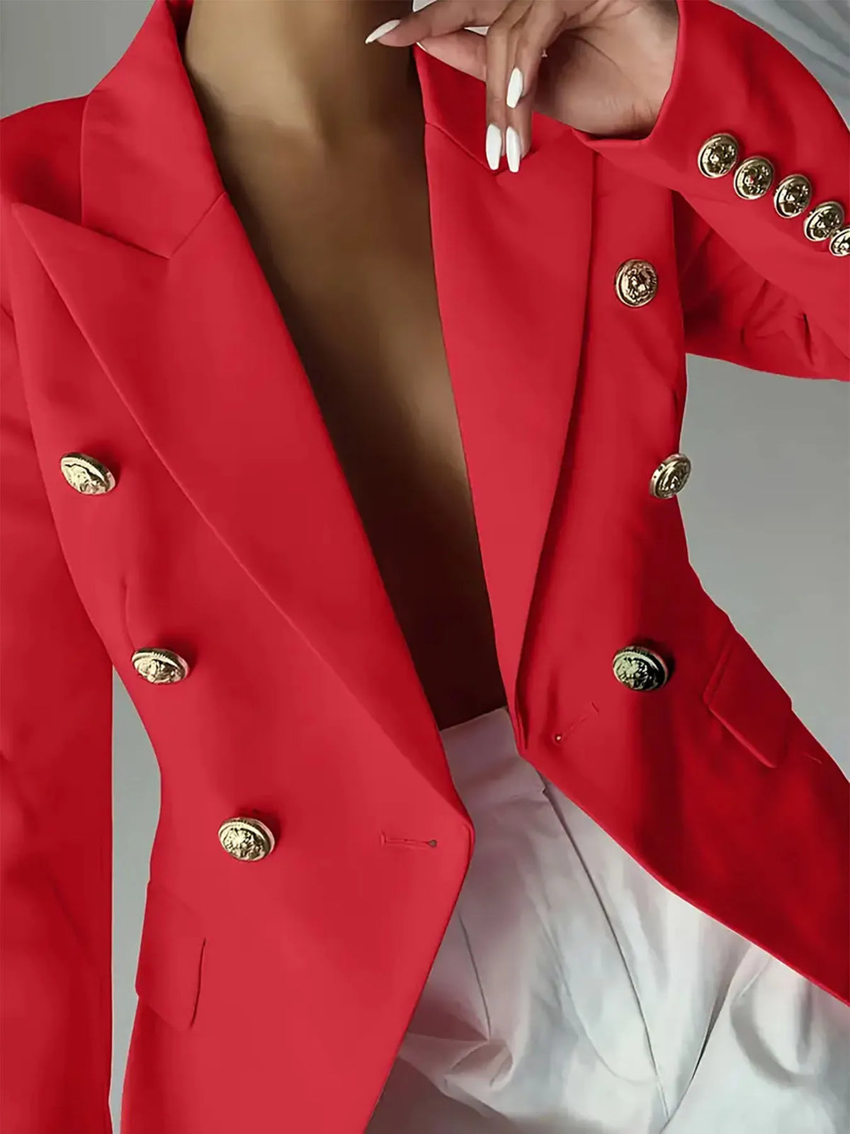 Decor Button Lapel Collar Blazer - Red - View 18