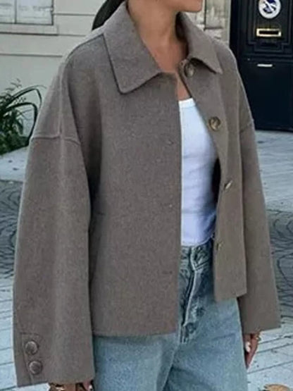 Button-Up Dropped Shoulder Outerwear - Taupe - View 3