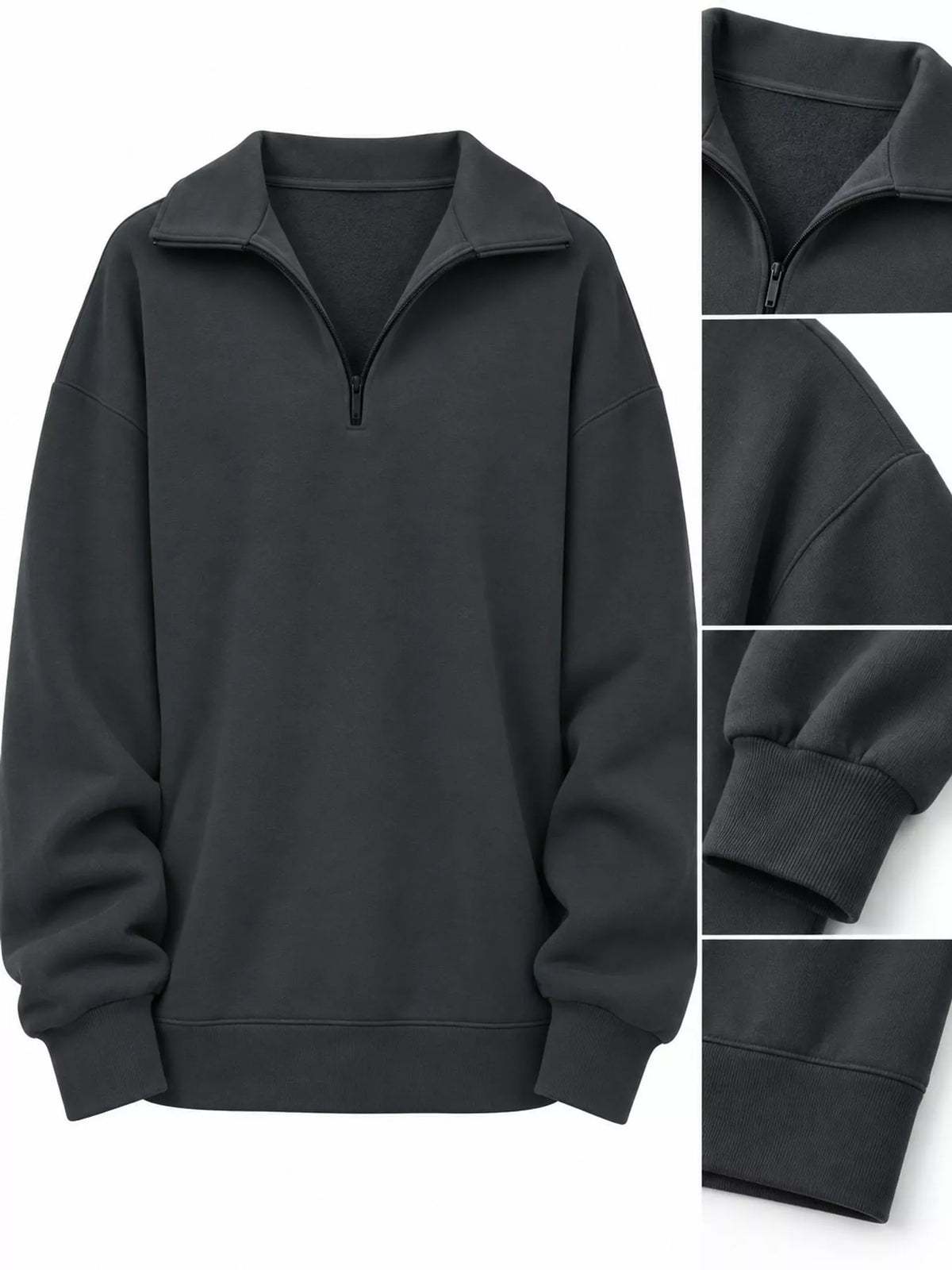 Full Size Quarter-Zip Dropped Shoulder Sweatshirt Plus Size - Dark Gray - View 9