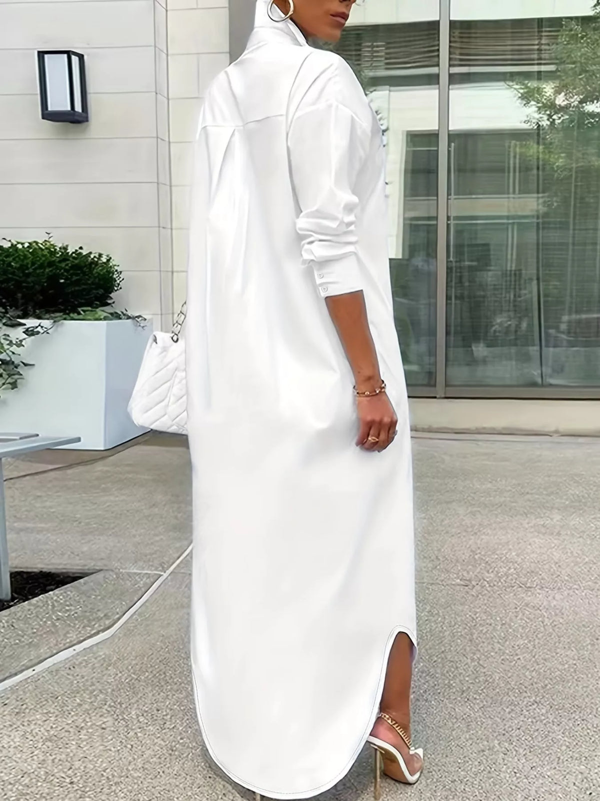 Plus Size Longline Button-Down Shirt - White - View 5