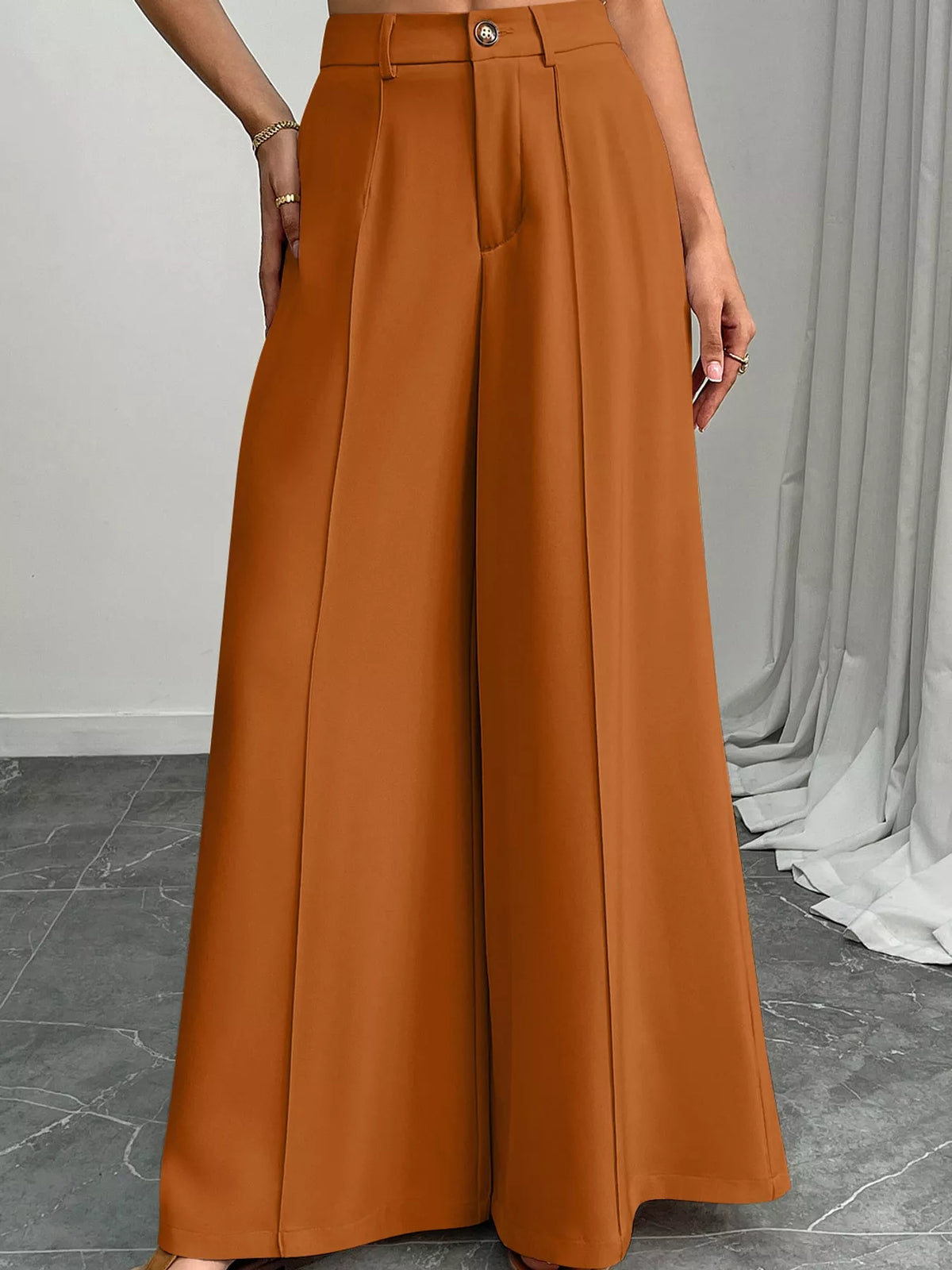 High-Waisted Wide-Leg Pants - Terracotta - View 2