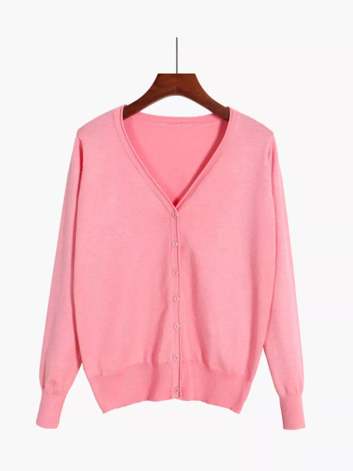 Classic V-Neck Button-Down Knit Cardigan - Pink - View 9