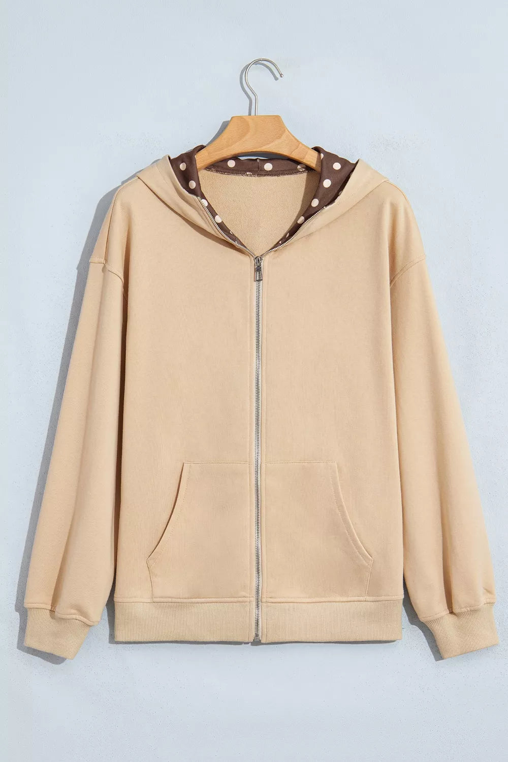 Polka Dot Zip-Up Hoodie - Camel - View 3