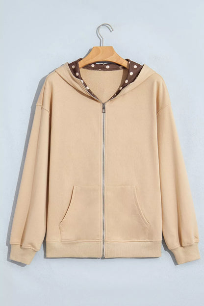 Polka Dot Zip-Up Hoodie - Camel - View 3