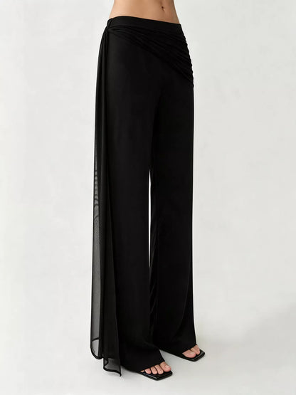 Draped Mesh Flare Pants - Black - View 4