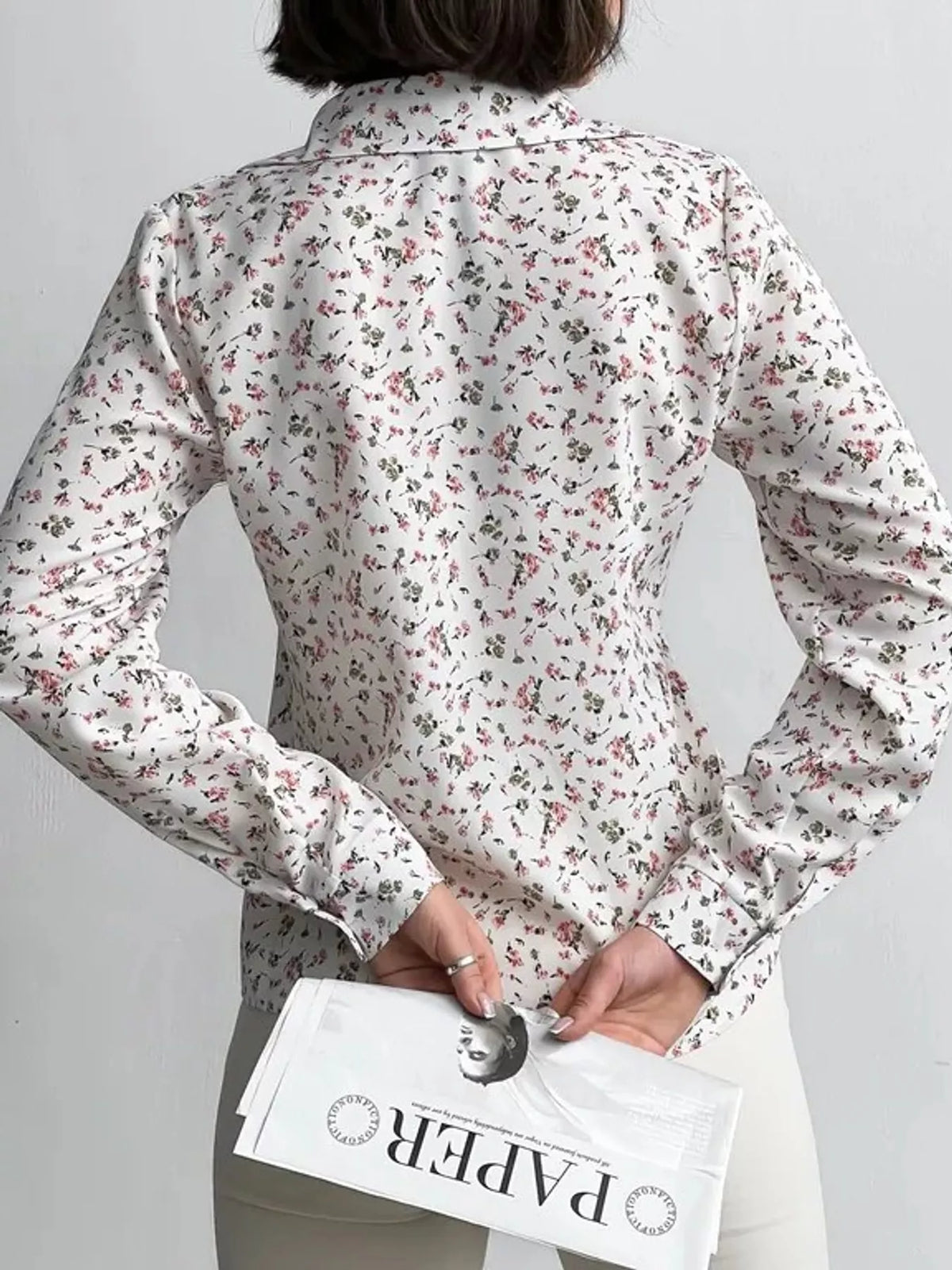 Button Up Long-Sleeve Shirt - White-Ditsy Floral - View 32