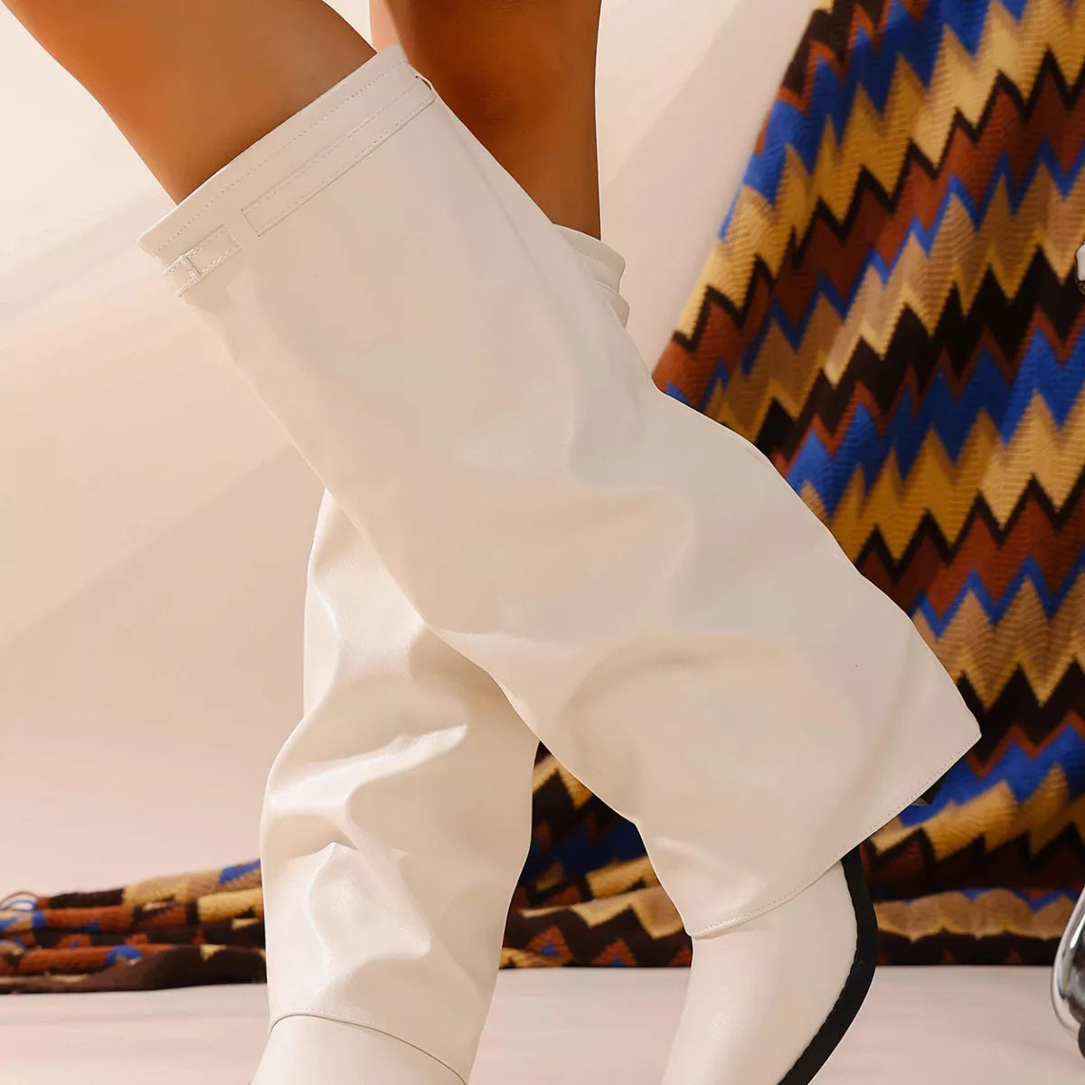 Point Toe Block Heel Boots - Beige - View 6