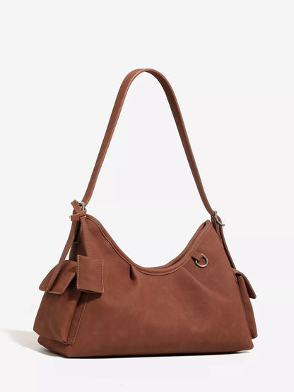 Suede Ruched Shoulder Bag - Brown - View 1