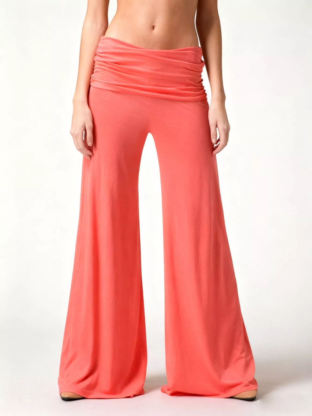 High-Waisted Fold-Over Wide Leg Active Pants - Orange - View 2