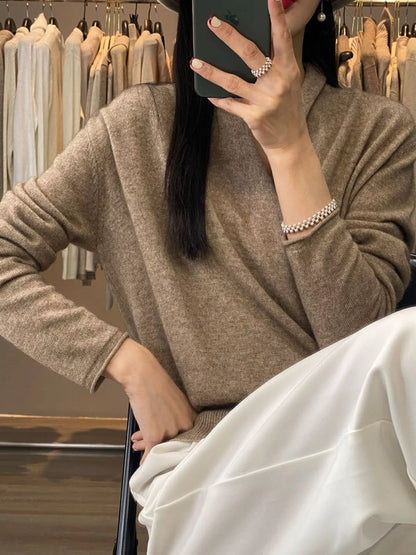 Wrap-Front Long Sleeve Sweater - Camel - View 3