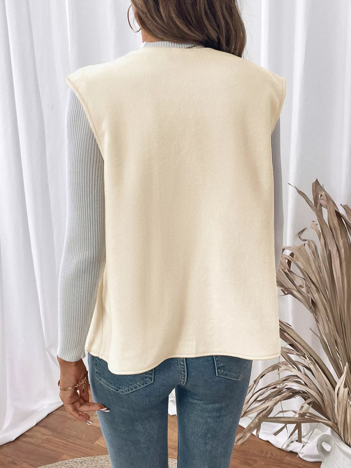 Full Size Open Front Vest Coat Plus Size - Apricot - View 6