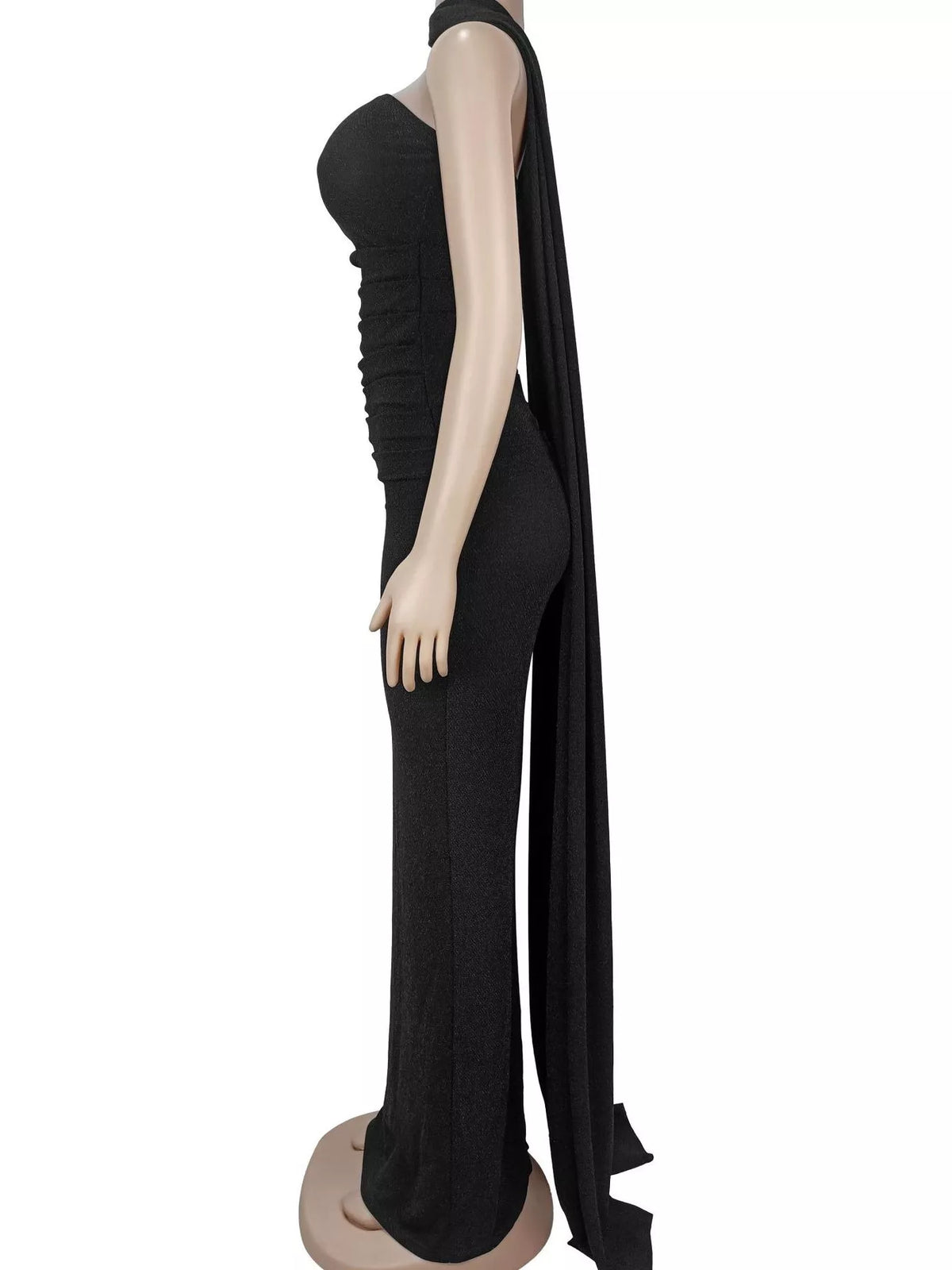 Slit Glitter Tube Maxi Dress with Scarf - Black - View 8