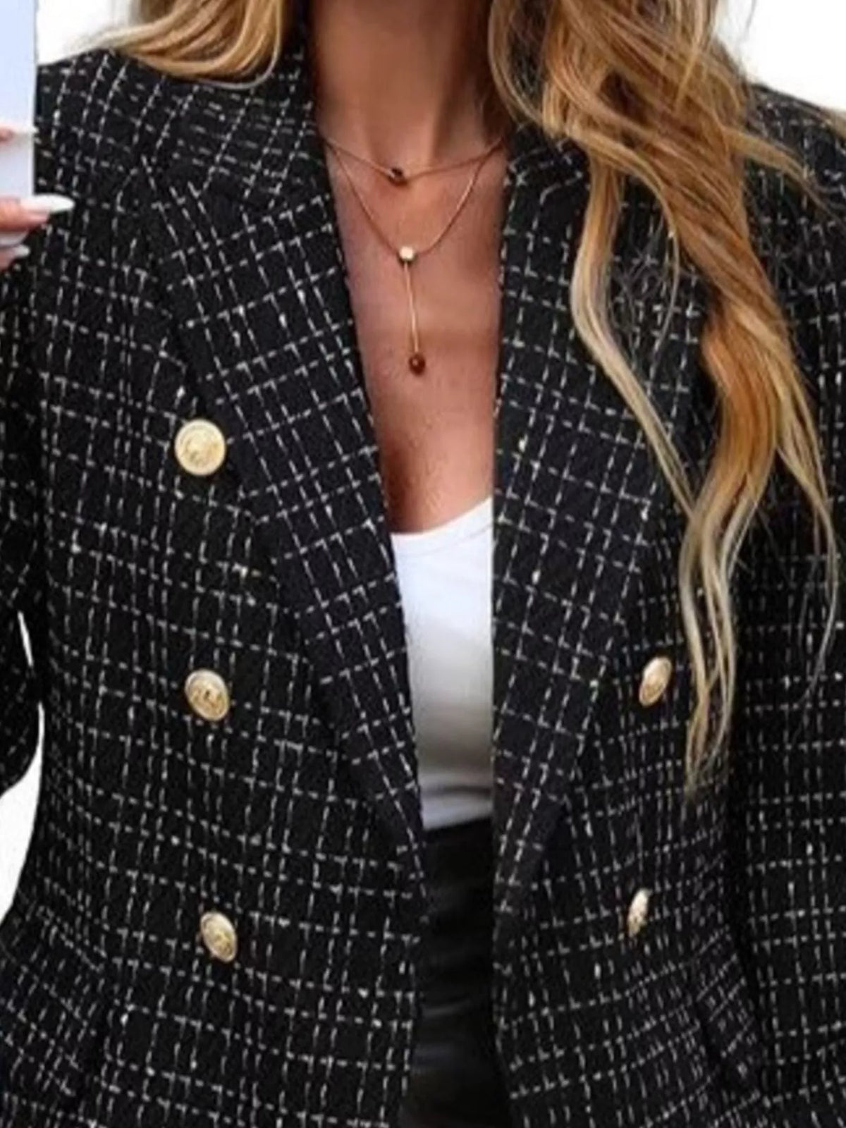 Double-Breasted Lapel Collar Blazer - Black - View 14