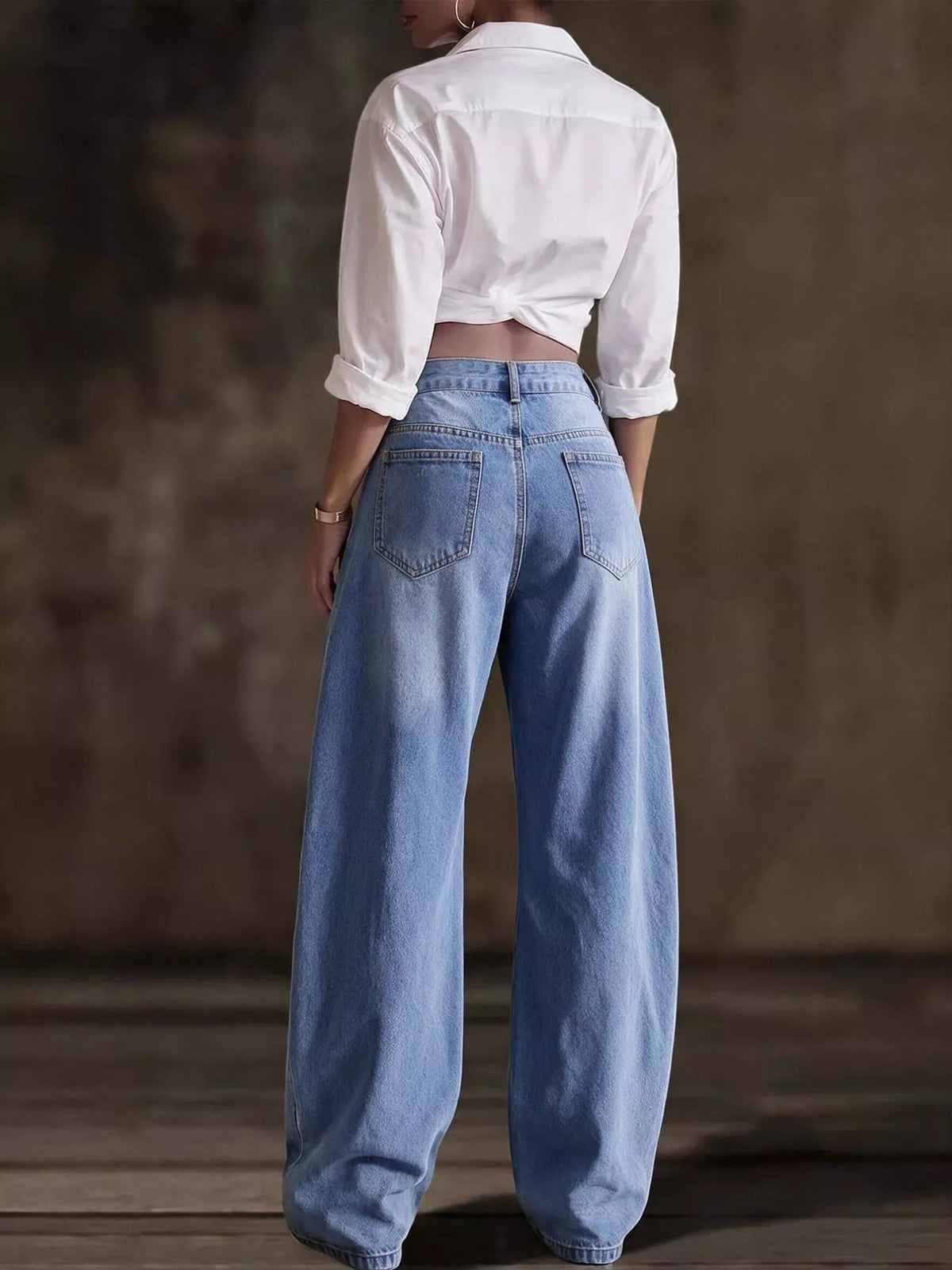 Decorative Button Wide Leg Jeans - Blue - View 22