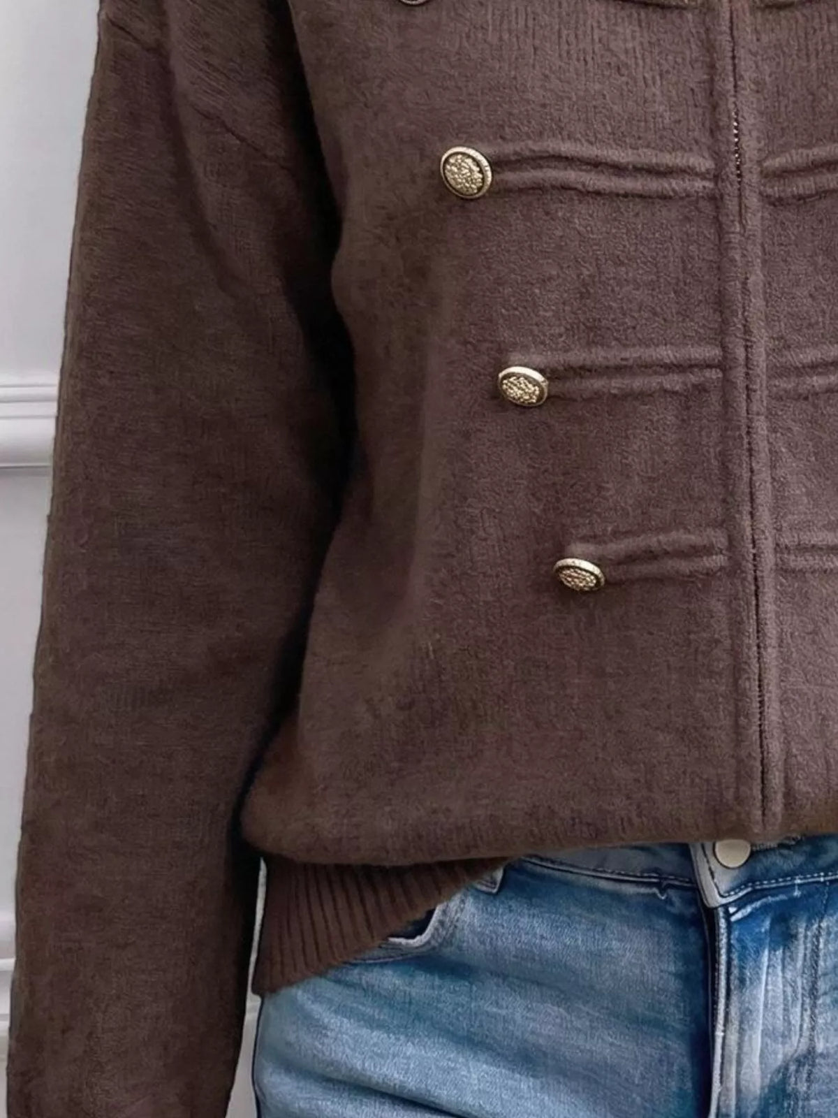Zip-Up Long Sleeve Cardigan - Coffee Brown - View 6