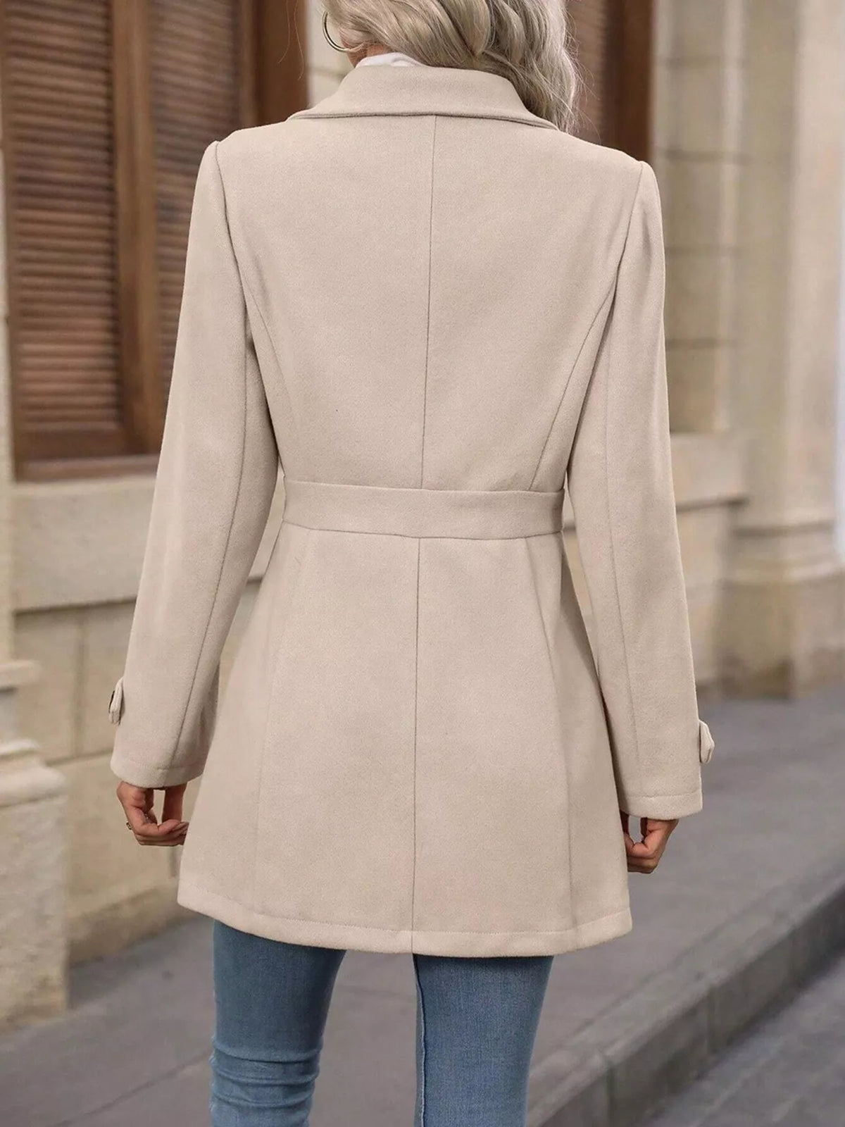 Single-Breasted Long Sleeve Coat - Apricot Color - View 6
