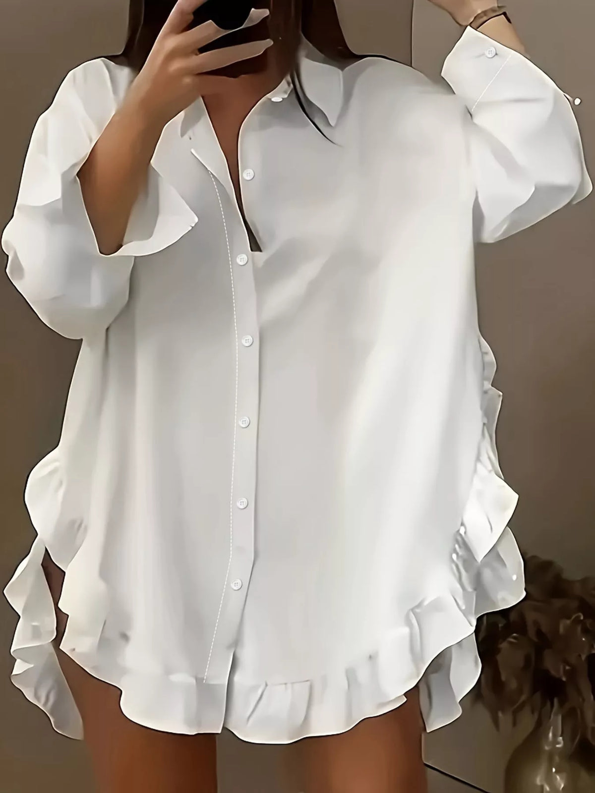 Ruffle-Trimmed Oversized Shirt