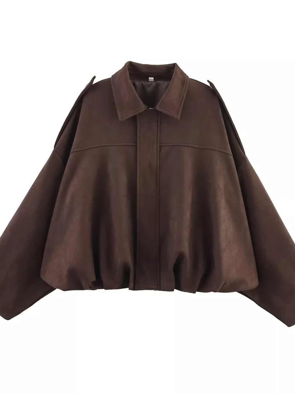 Elastic Hem Batwing Sleeve Jacket - Coffee Brown - View 8