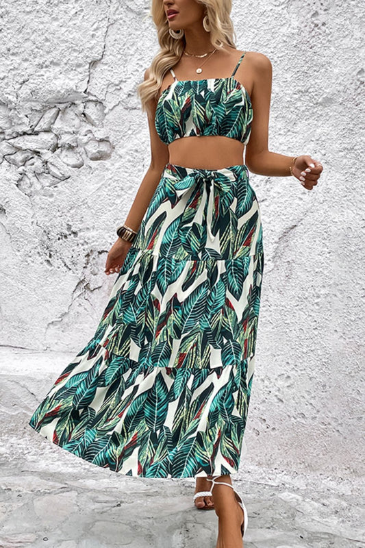 Perfee Botanical Print Cami and Tiered Skirt Set - product photo 1