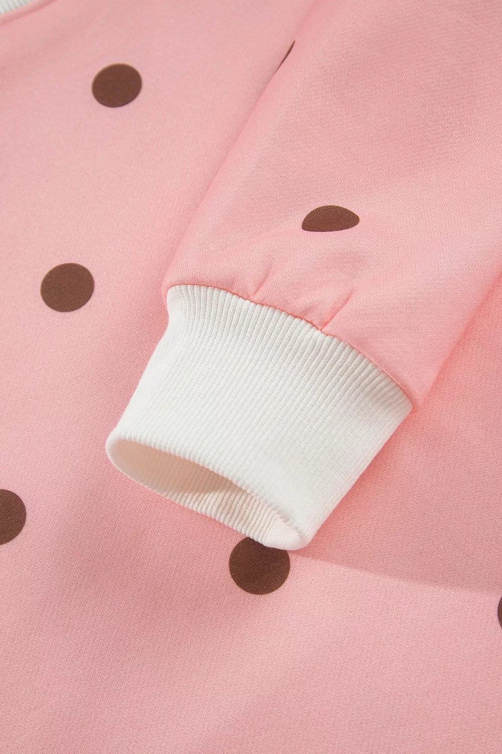 Polka Dot Long Sleeve Sweatshirt and Shorts Lounge Set - Pale Blush - View 12
