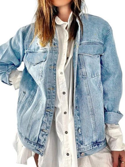 Full Size Heart and Umbrella Graphic Denim Jacket Plus Size - Light Blue - View 3