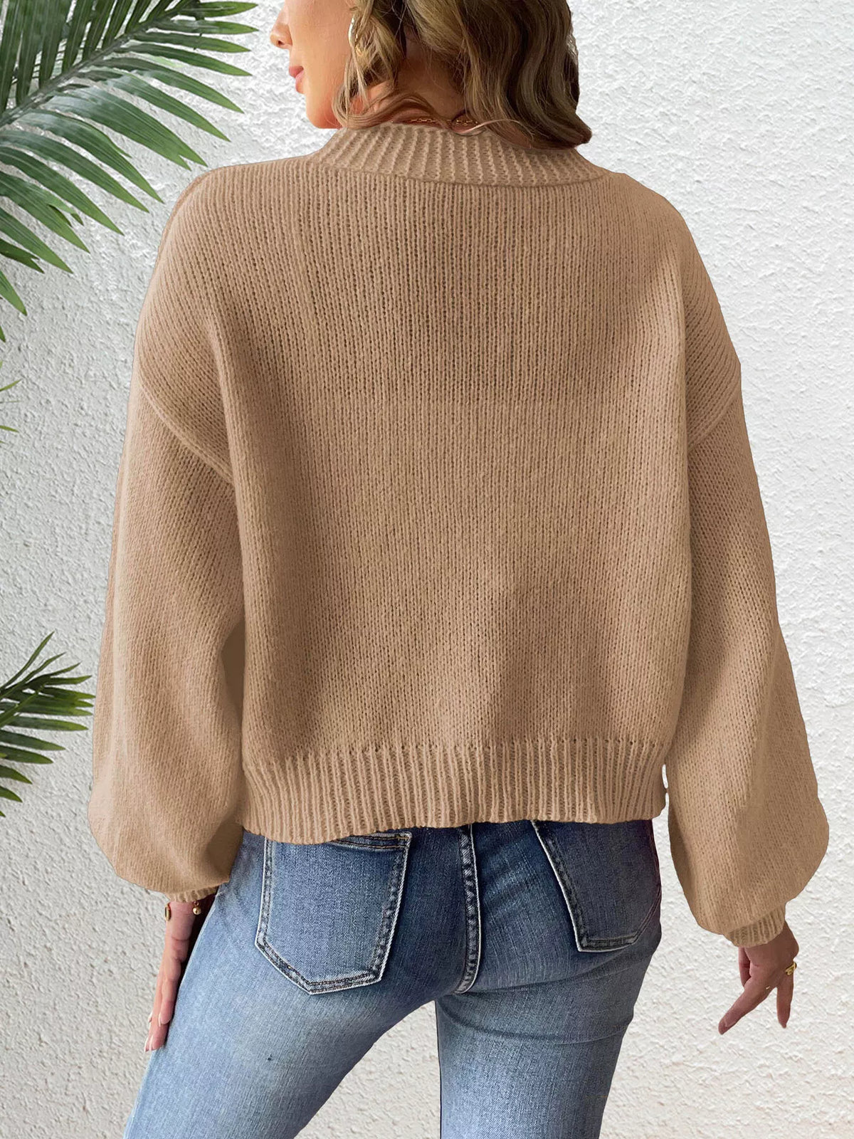 Bow-Tie Open Front Knit Cardigan - Khaki - View 4