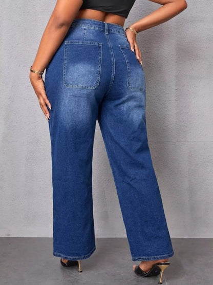 High-Waisted Wide Leg Jeans - Peacock  Blue - View 7