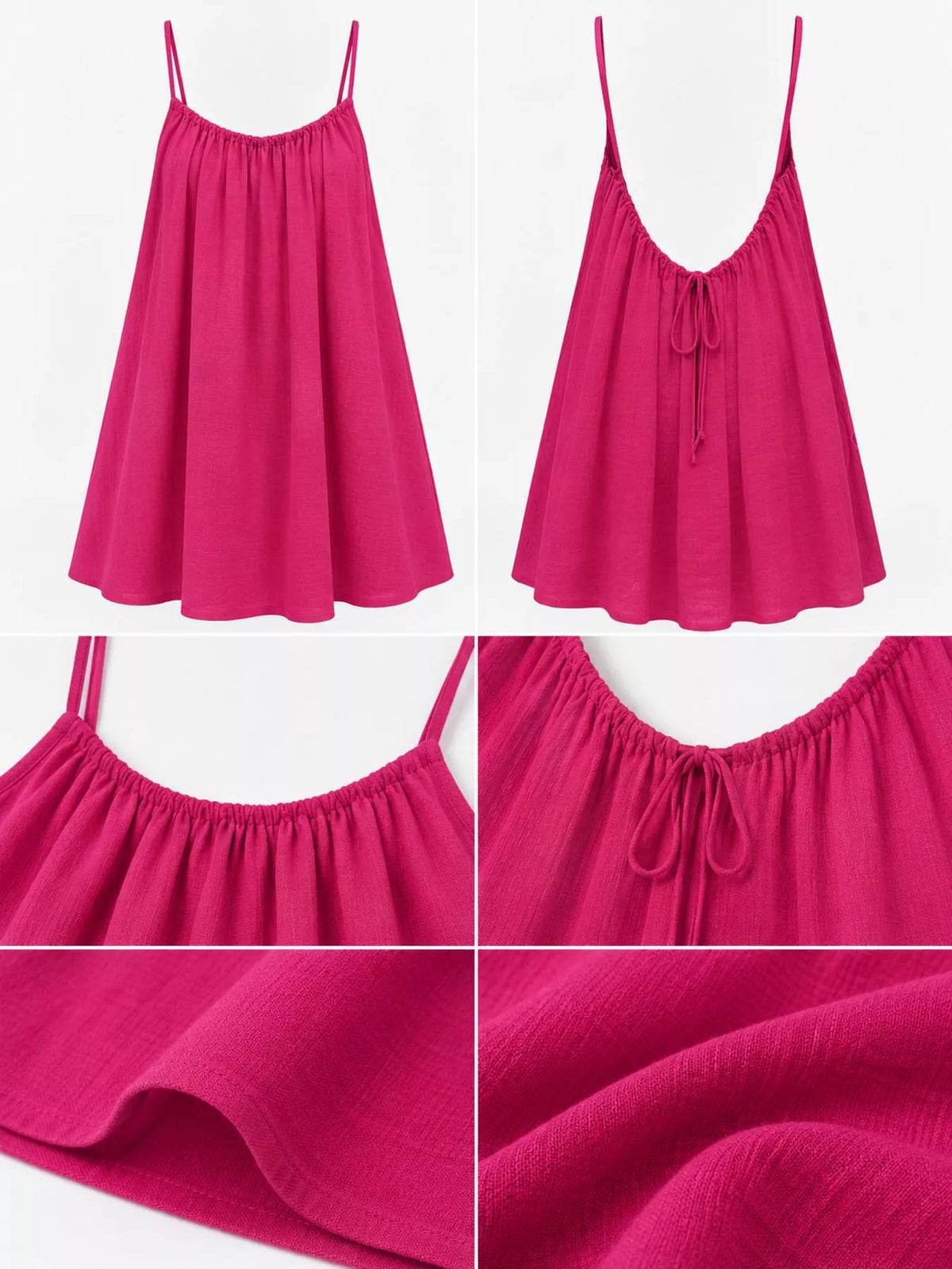 Full Size Backless Spaghetti Strap A-Line Mini Dress Plus Size - Hot Pink-Style C - View 49
