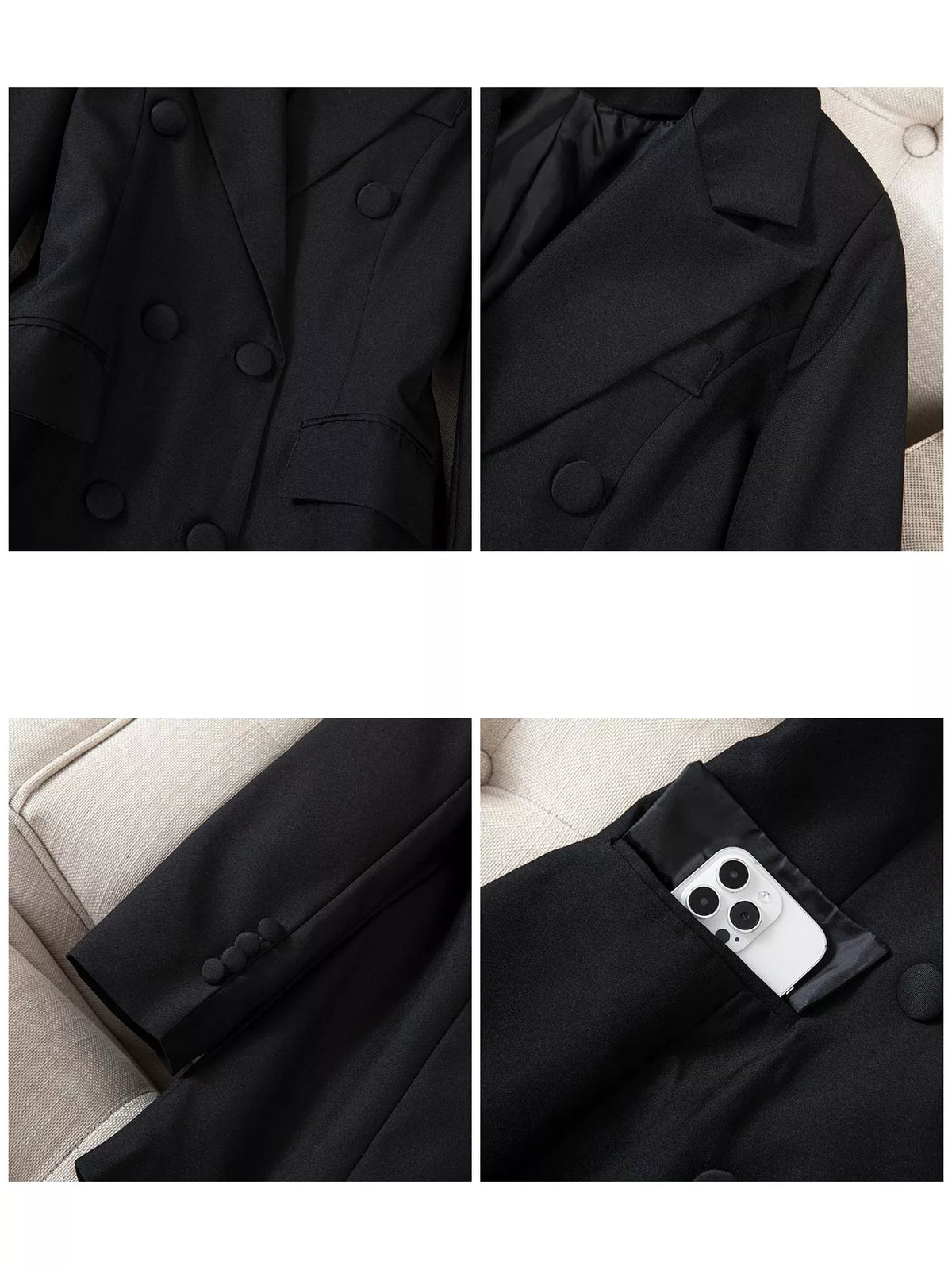 Full Size Double-Breasted Slim-Fit Blazer Plus Size - Black - View 13