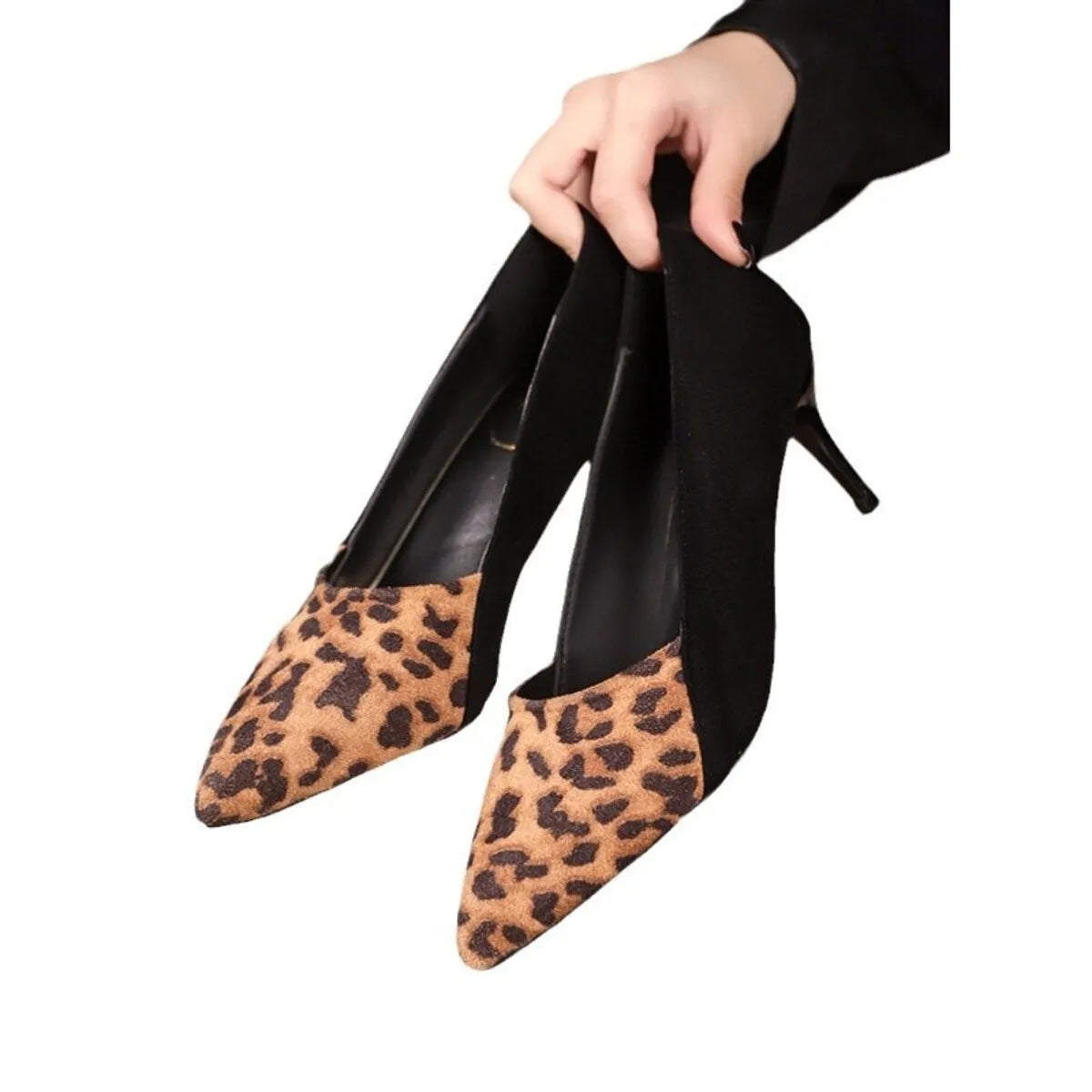Point Toe Suede Pumps - Yellow Leopard Print - View 17